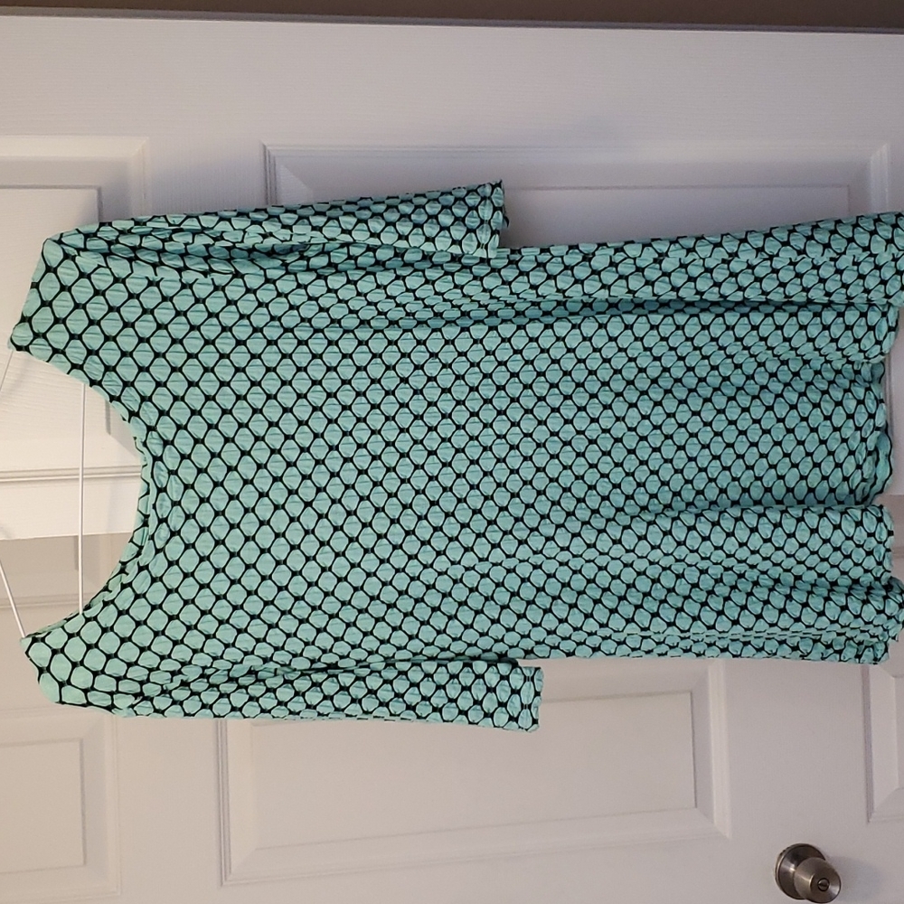 Tianello Dress, turquoise w/black design,  Large
